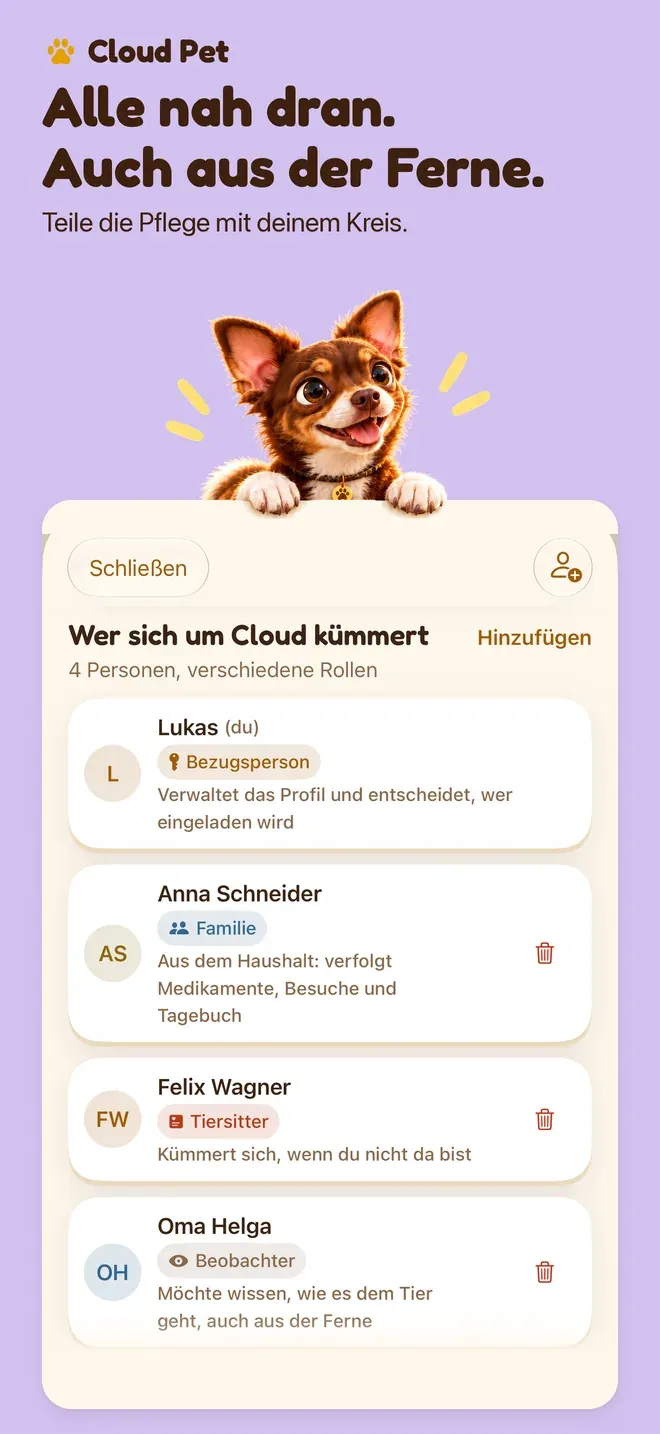 Alle nah dran. Auch aus der Ferne.. Teile die Pflege mit deinem Kreis.
