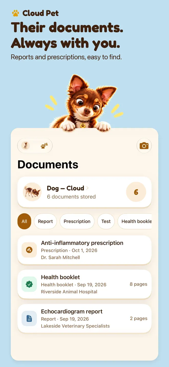 Their documents. Always with you.. Reports and prescriptions, easy to find.