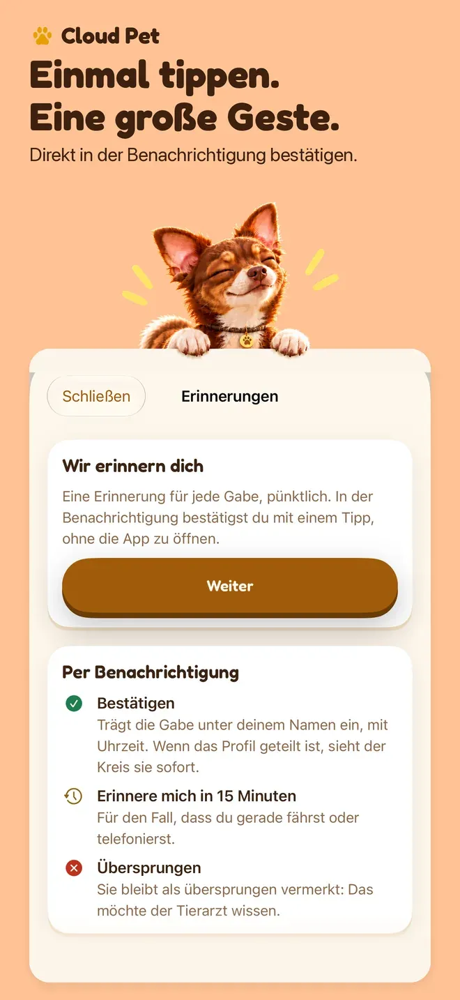 Einmal tippen. Eine große Geste.. Direkt in der Benachrichtigung bestätigen.